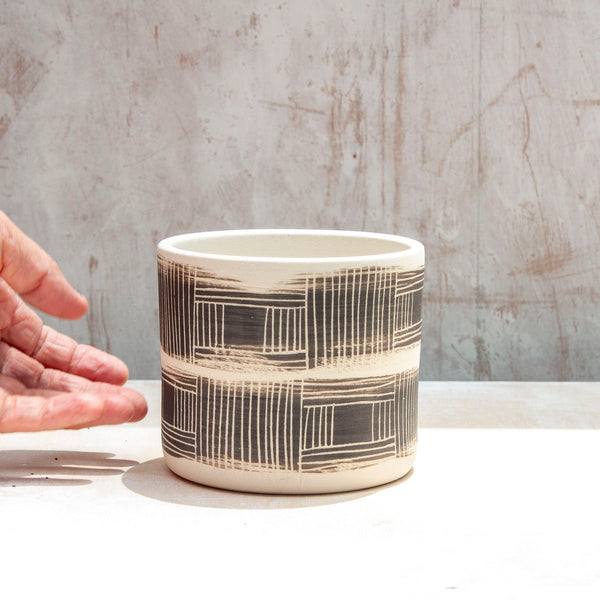 Textured Linear Stripe Little Planter - Black