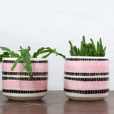 Stitched Up Med Planter - Black & Dusty Pink