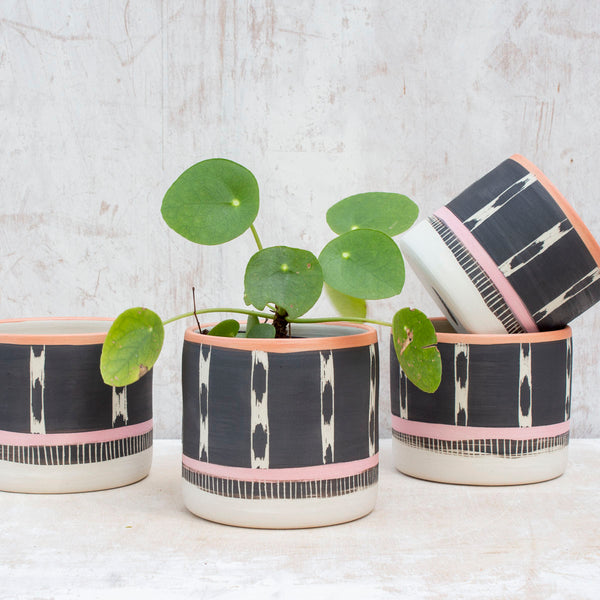 Tracks Little Planter  - Black, Dusty Pink & Nasturtium