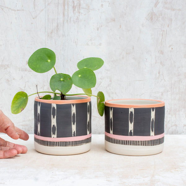 Tracks Little Planter  - Black, Dusty Pink & Nasturtium