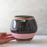 Stripey Liquorice All Sorts Orb Vessel - Black, Dusty Pink & Nasturtium