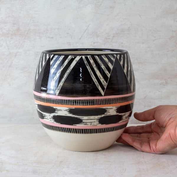 Tri Burst Orb Vessel - Black, Dusty Pink & Nasturtium