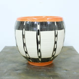 Ikat Stripe Orb Vessel - Black & Nasturtium