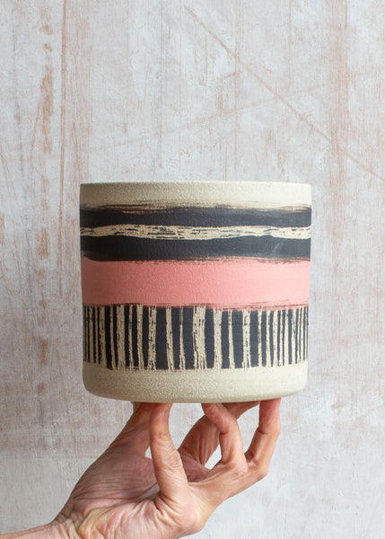 Textured Galah Large Planter  - Black & Galah