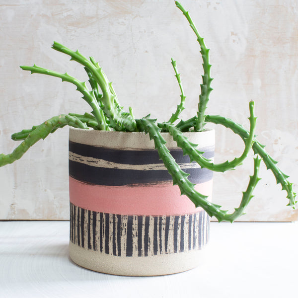 Textured Galah Large Planter  - Black & Galah