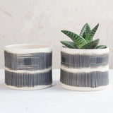 Textured Linear Stripe Large Planter - Black