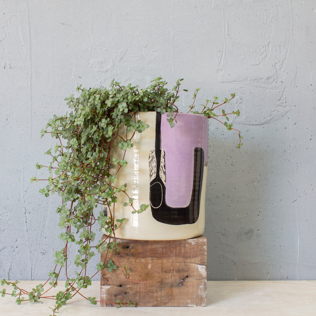 Lilac Path L Jumbo Planter - Black & Lilac