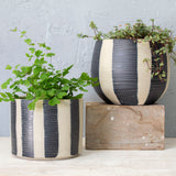 Stripe Blue Steel rounded Vessel // Planter