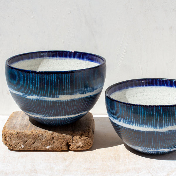 Painterly Blue Steel - Rounded Bowl