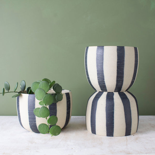 Stripey Blue Steel Vessel // Planter