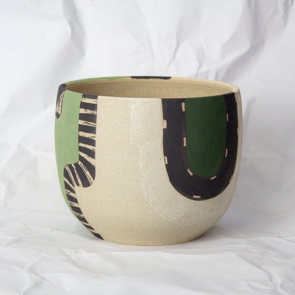 Moss Pathways rounded Planter - Black, Moss and Forest Green