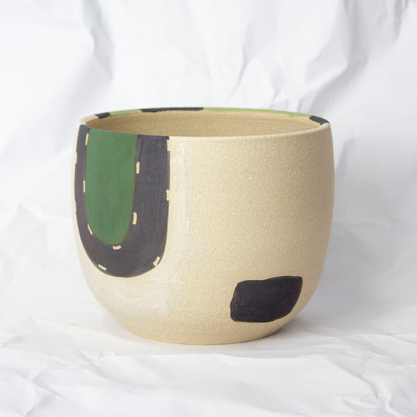 Moss Pathways rounded Planter - Black, Moss and Forest Green