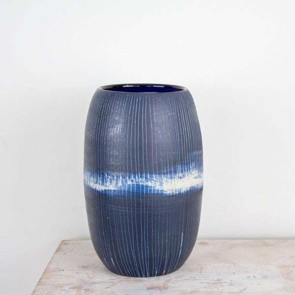 Painterly Blue Steel - Slender Vase