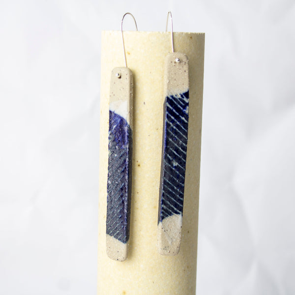 Chevron stripe Stick Earrings - Blue Steel