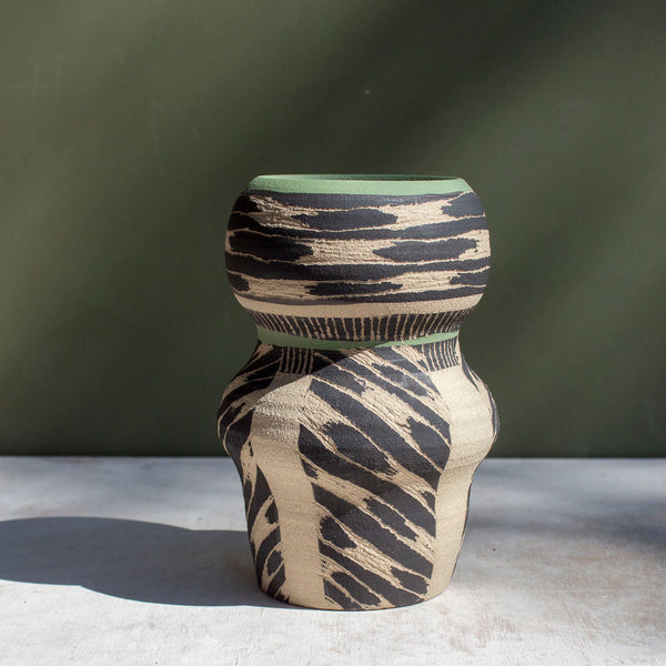 Ikat Stripe - Moss Contoured Vase