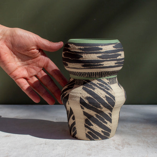 Ikat Stripe - Moss Contoured Vase