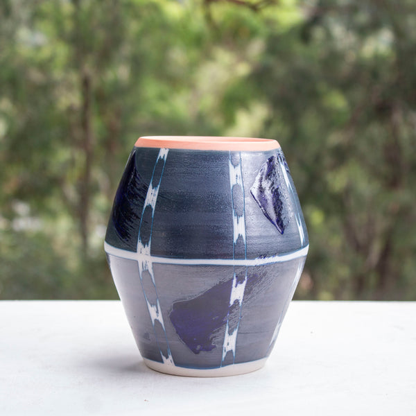 Vertical Tracks with slip brushstrokes - Angular Vase