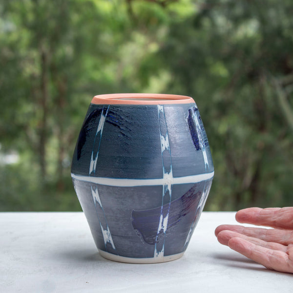 Vertical Tracks with slip brushstrokes - Angular Vase