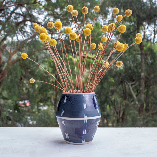 Vertical Tracks with slip brushstrokes - Angular Vase
