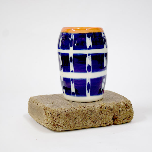 Vertical Tracks Little Vase - Indigo & Nasturtium