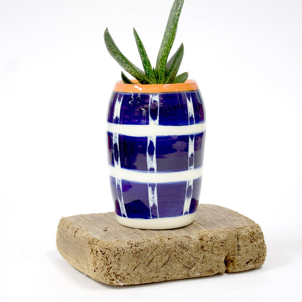 Vertical Tracks Little Vase - Indigo & Nasturtium