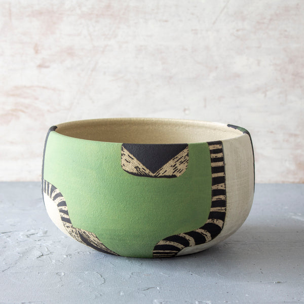 Moss Pathways Bowl - Black, Moss and Forest Green