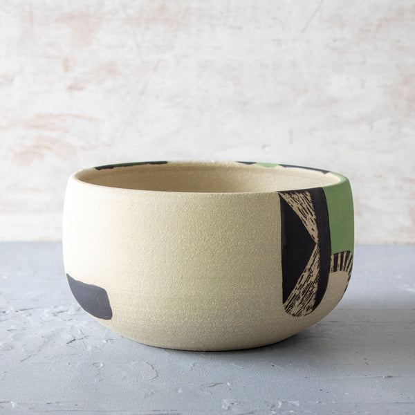 Moss Pathways Bowl - Black, Moss and Forest Green