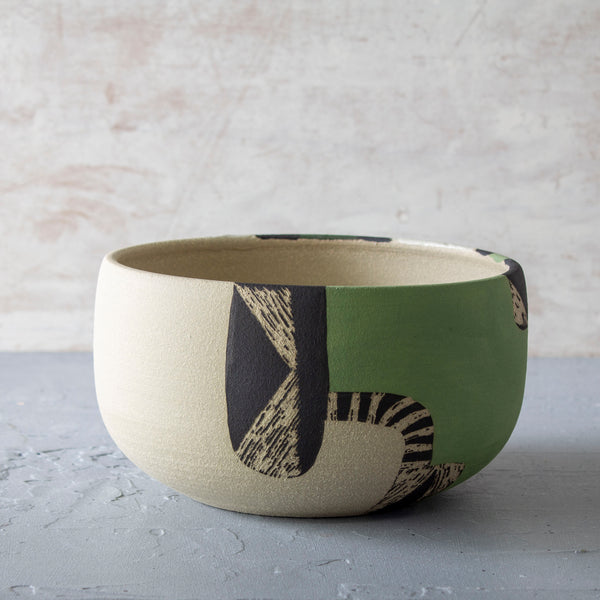 Moss Pathways Bowl - Black, Moss and Forest Green
