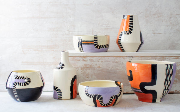 Sunset Pathways Jumbo Bowl - Black, Nasturtium & Lilac