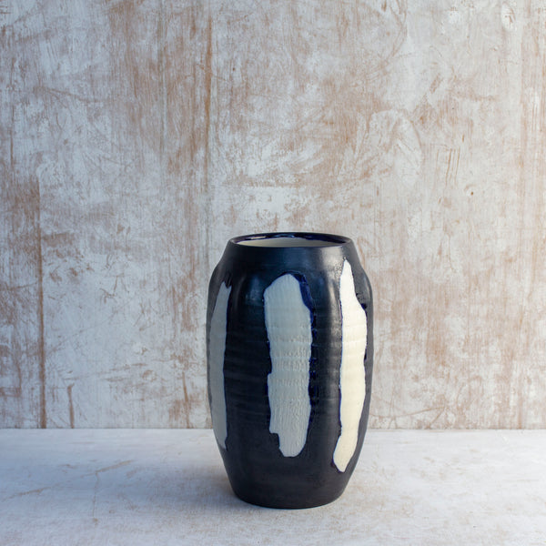 Slip Brushstroke distorted Vase - Blue Steel