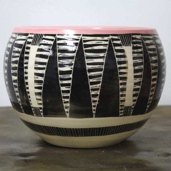 Striped Teeth Large Orb Vessel - Dusty Pink