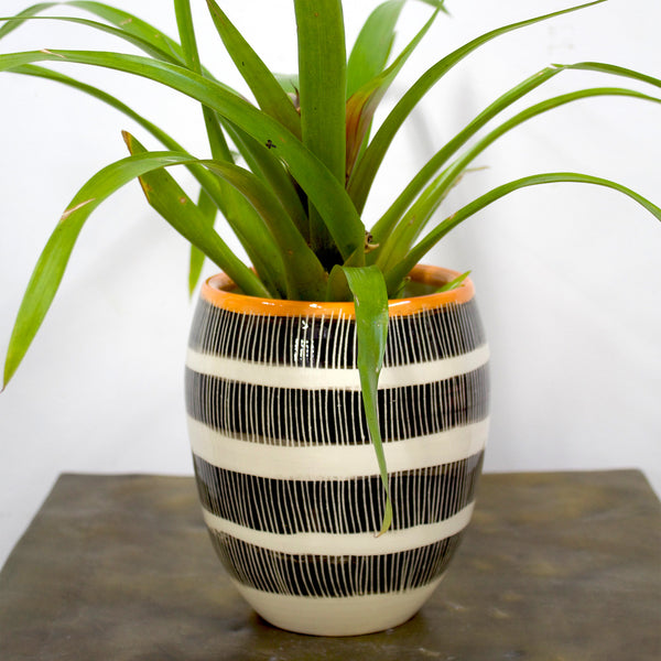 Stripey Road Large Vase - Black & Nasturtium