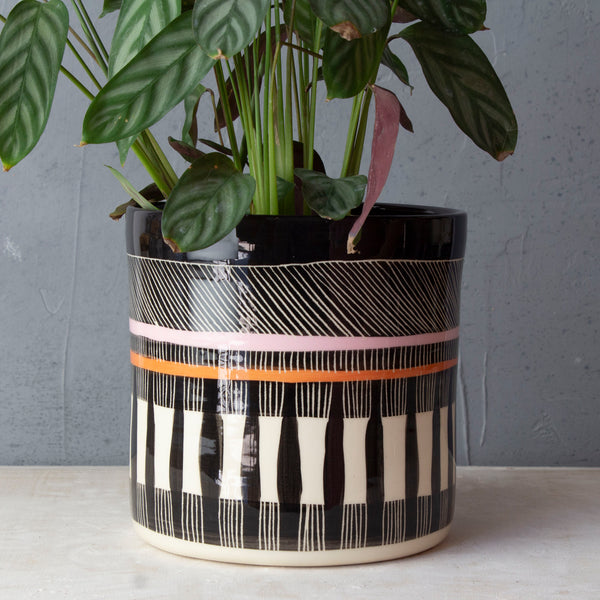 Textured Weave XL Planter  - Black, Dusty Pink & Nasturtium
