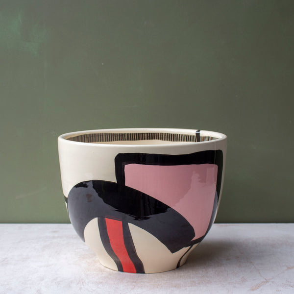 Pathways Large Bowl - Black, Galah, Indian Red & Nasturtium