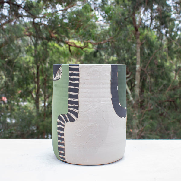 Moss Pathways XL Jumbo Vessel - Black, Moss and Forest Green